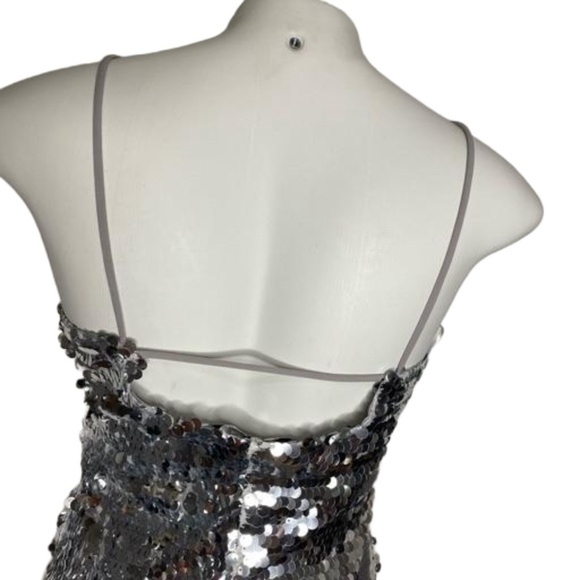 NWOT Stradivarius Silver Sequin Swiftie Metallic Spacecore Prom Mini Dress S - Picture 9 of 12